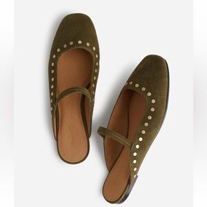 Madewell Greta Studded Suede Ballet Flat Aged Olive Size 7 BRAND NEW